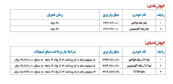 جزییات فروش محصولات سایپا ویژه یکشنبه ۲۴ شهریور.jpg