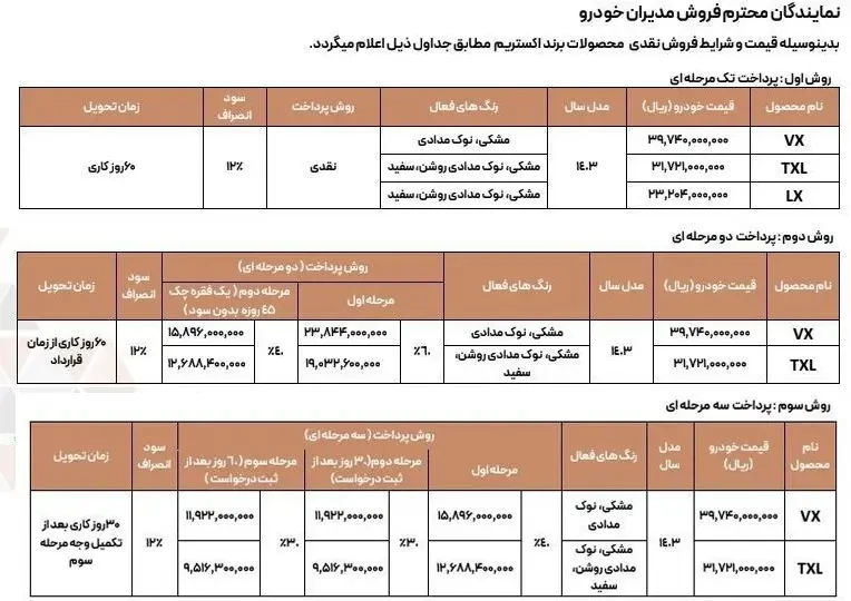 جدول فروش طرح نقدی اکستریم.webp